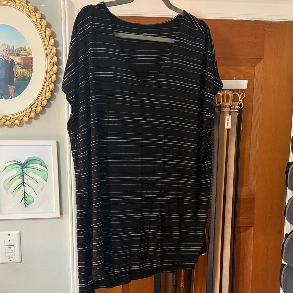 Daily Ritual Black and White Striped Short Sleeve Top